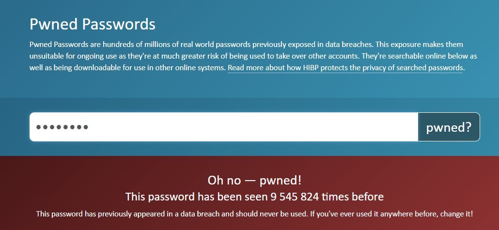 senha insegura no Pwned passwords