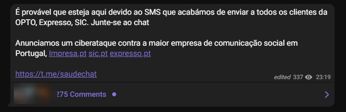 mensagem dos atacantes