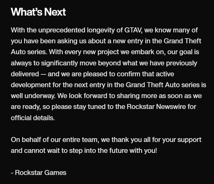 Nota da rockstar games sobre gta 6