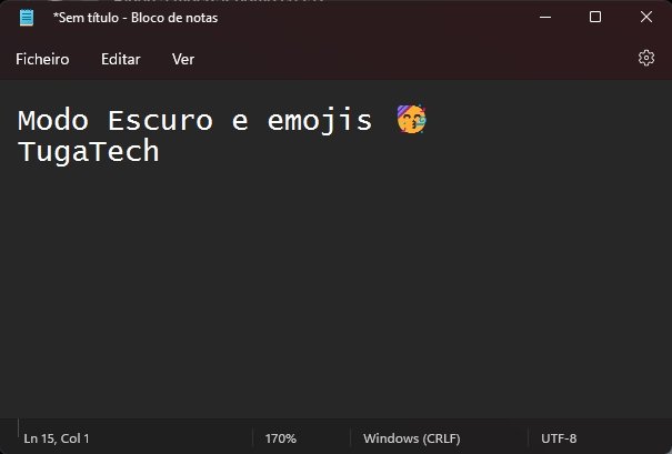 Bloco de notas do windows 11 com emojis