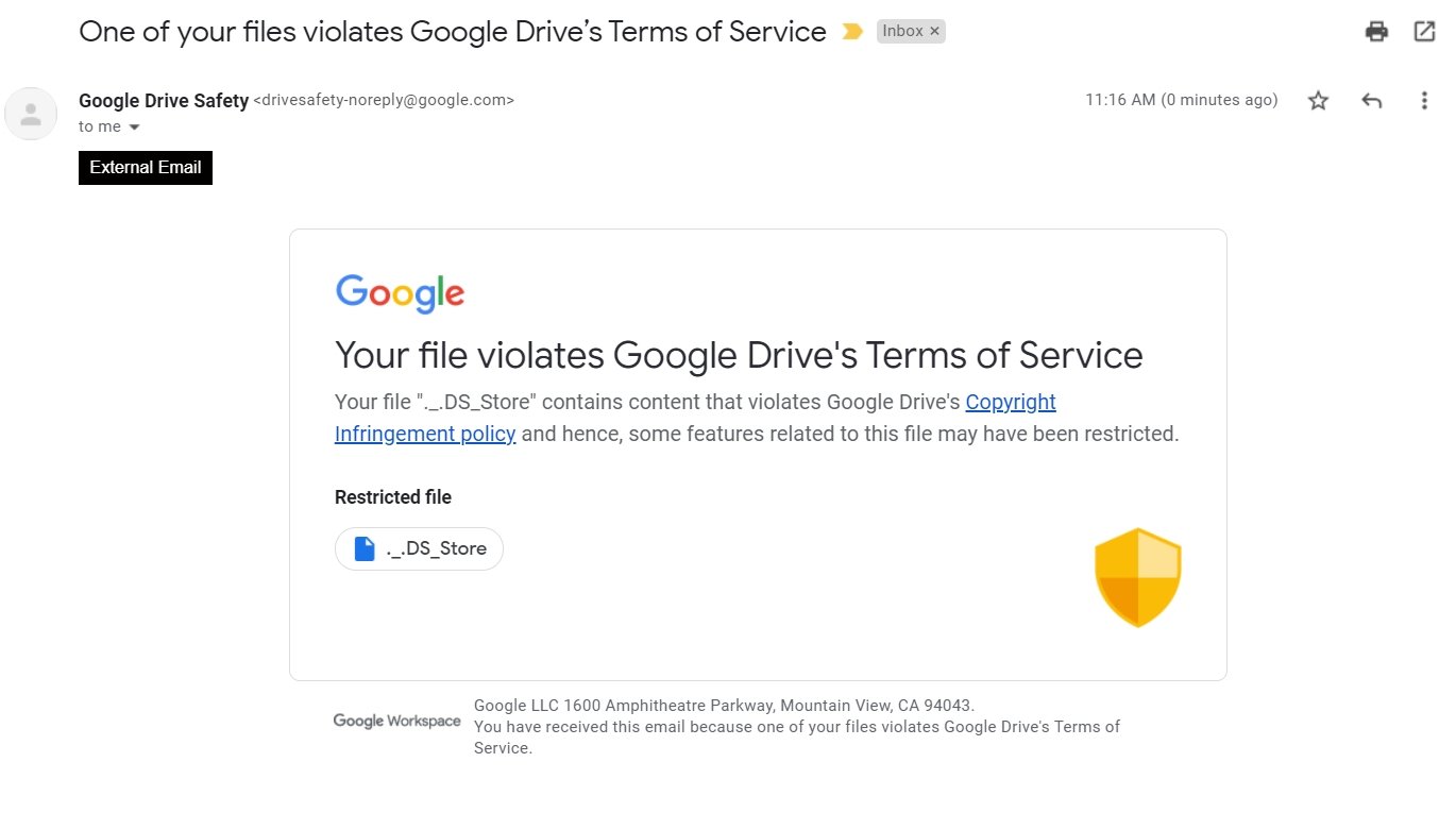 Google Drive ficheiro em violação
