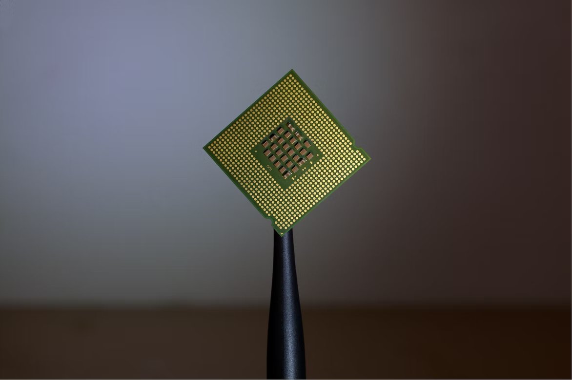 Chip em demonstração processador