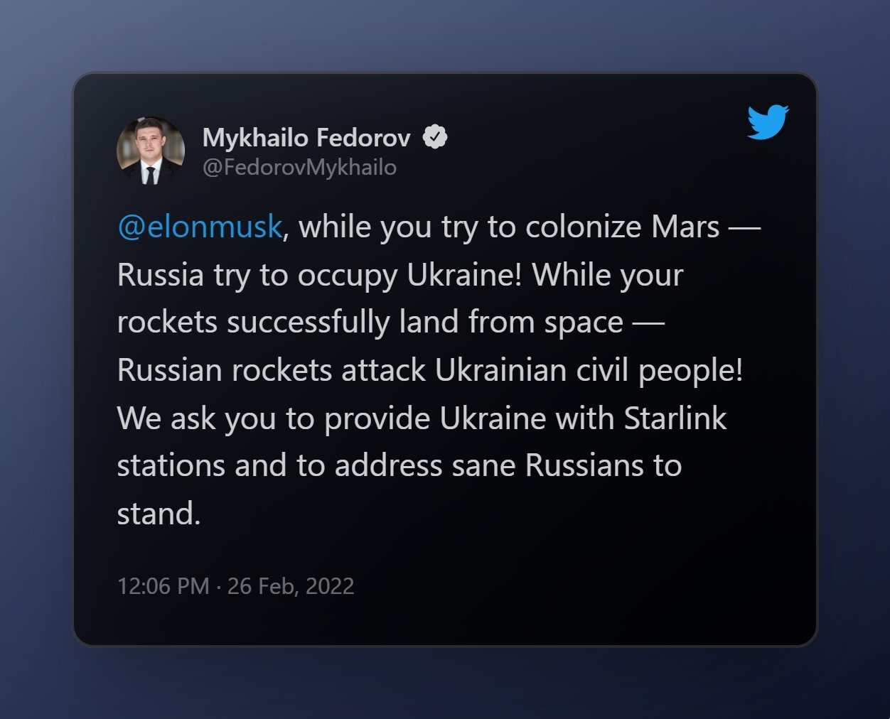 mensagem no Twitter da Ucrânia