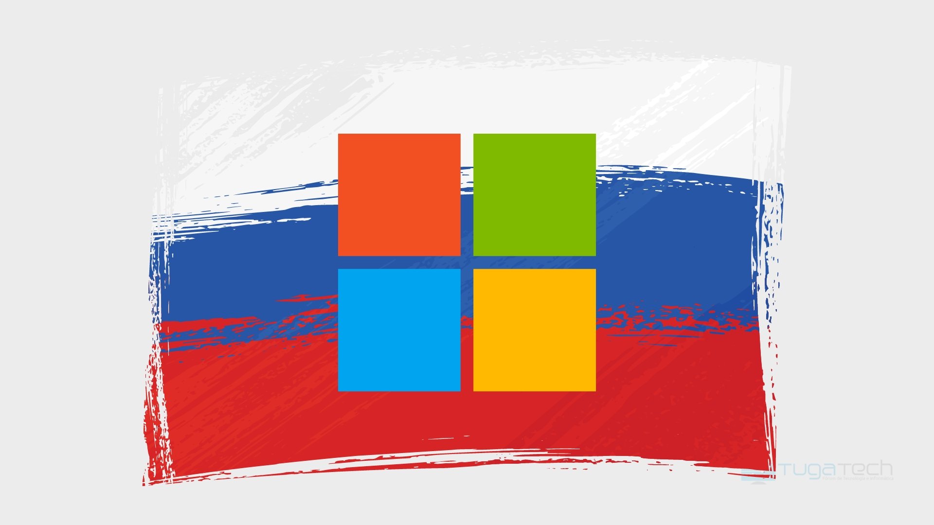 Microsoft logo da empresa sobre a bandeira da Russia