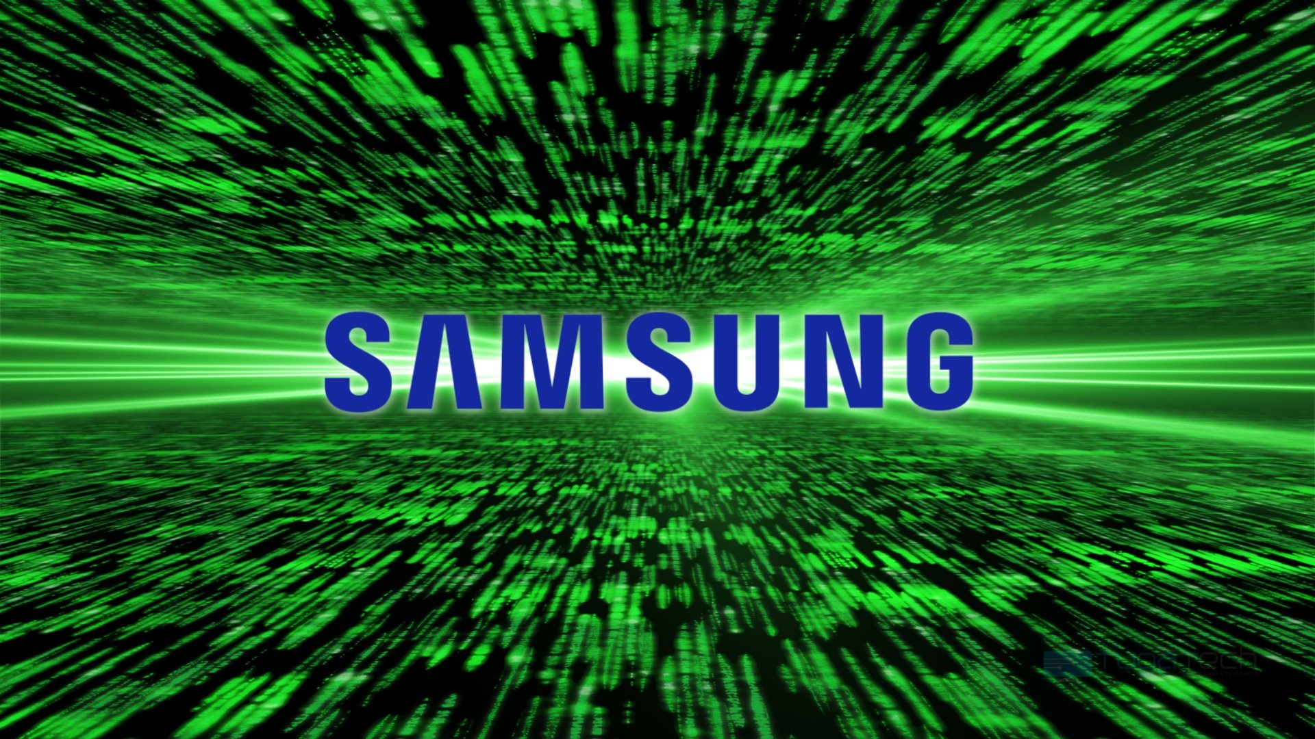 Samsung sobre fundo matrix verde