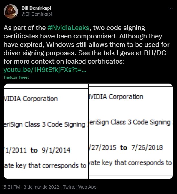 exemplo do roubo do certificado da nvidia para malware