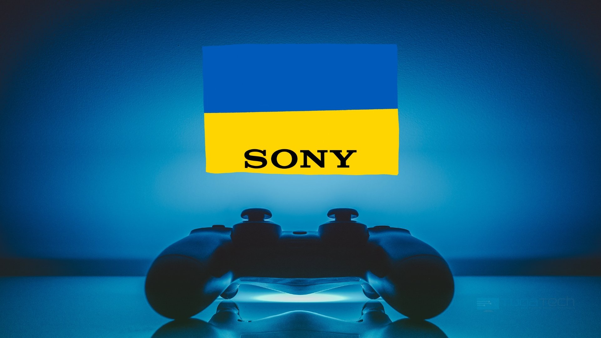 Sony comando sobre a bandeira da Ucrânia