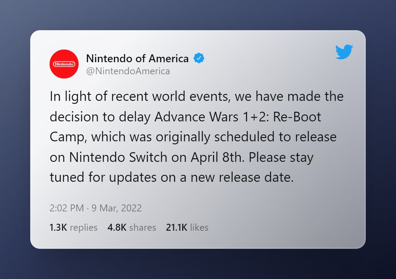 mensagem no twitter da Nintendo