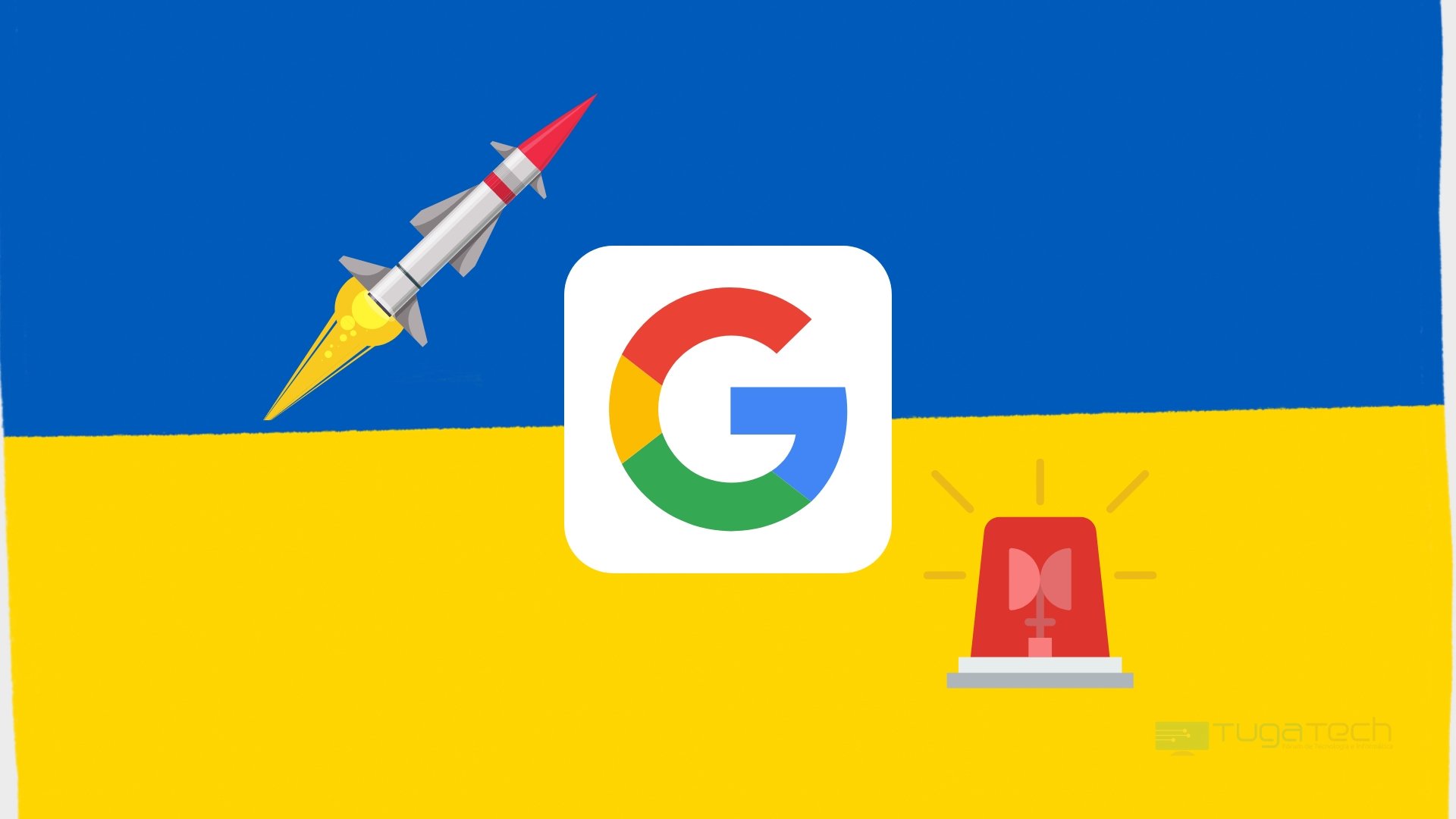 Google com bandeira da Ucrânia e alerta para mísseis