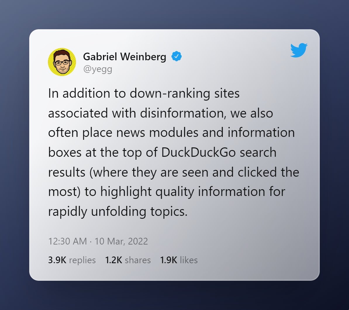 mensagem do ceo da DuckDuckGo