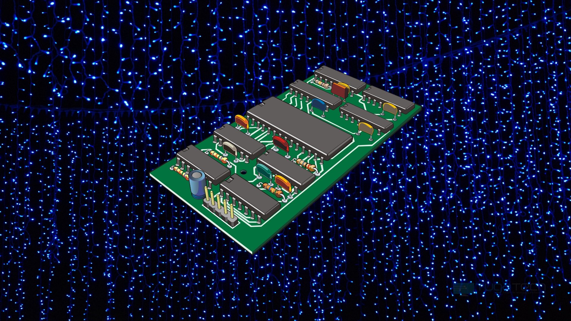 componentes eletrónicos  sobre luzes azuis