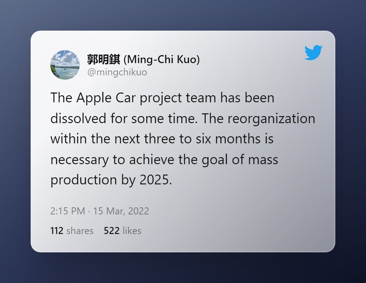 mensagem do analista sobre projeto da Apple