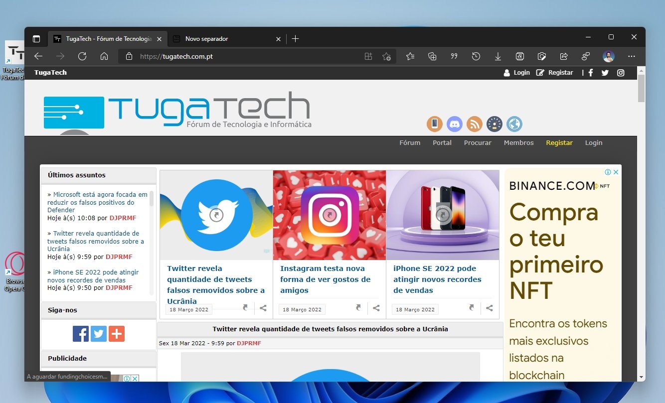 Microsoft Edge aberto no TugaTech