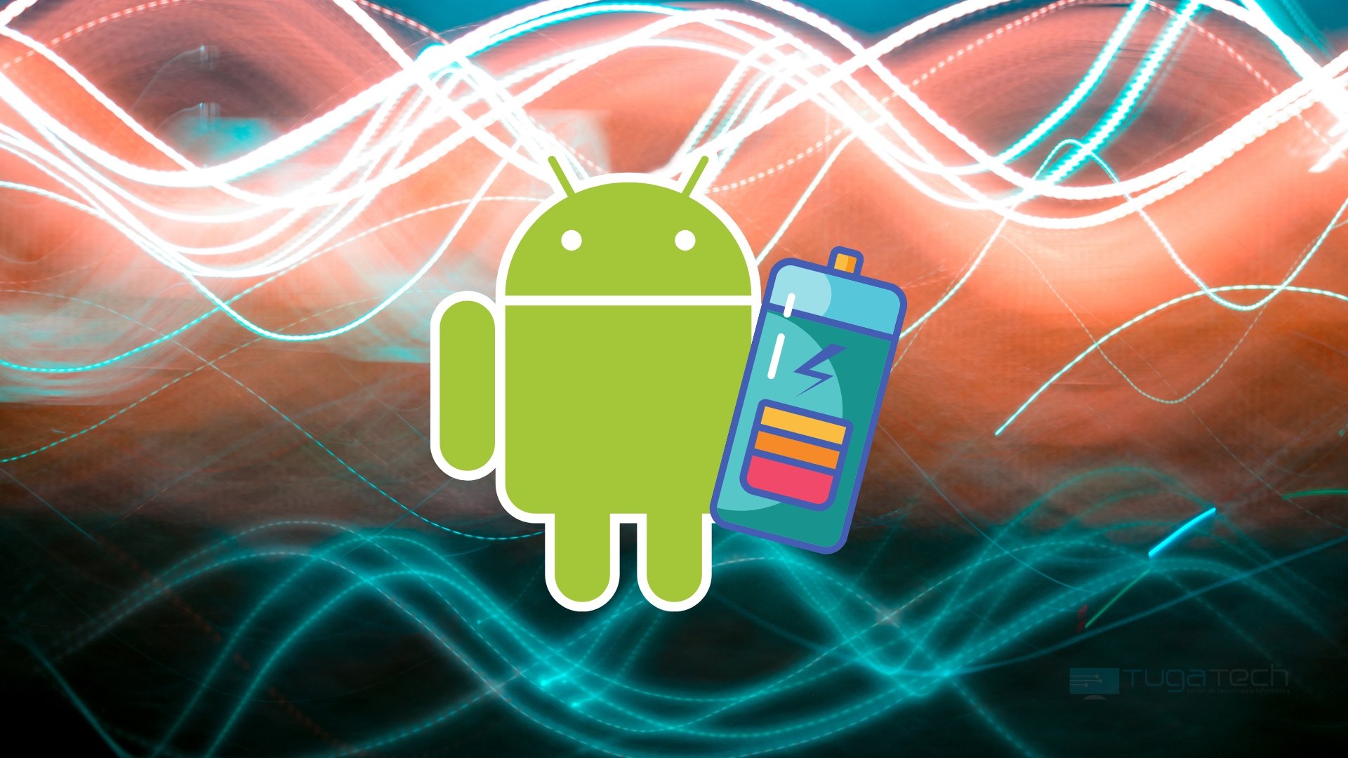Android com uma bateria na mão