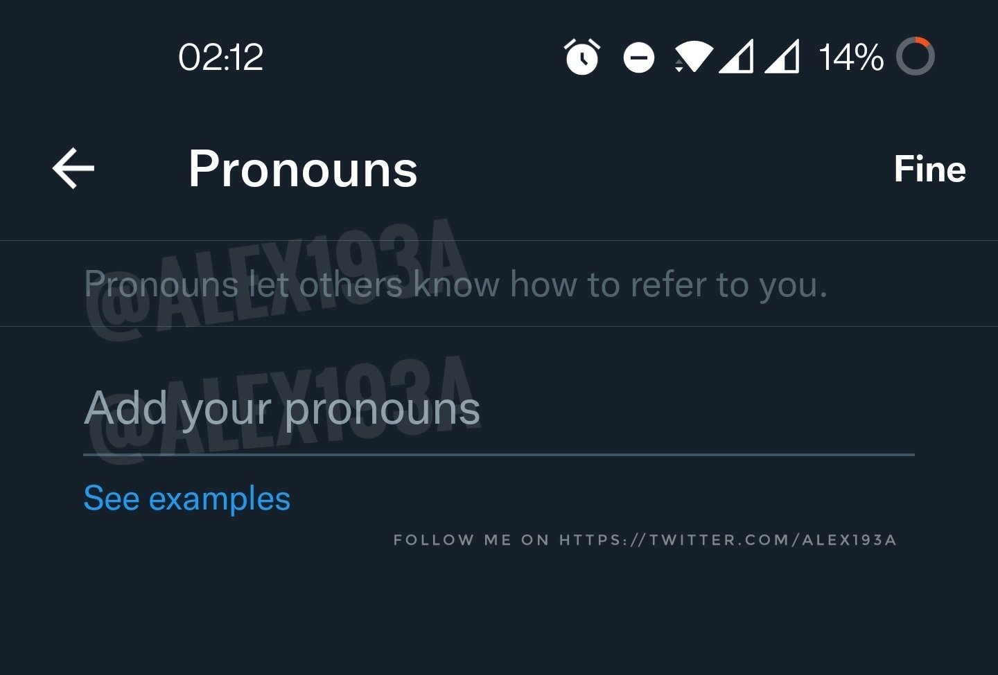 opção de editar pronomes no Twitter