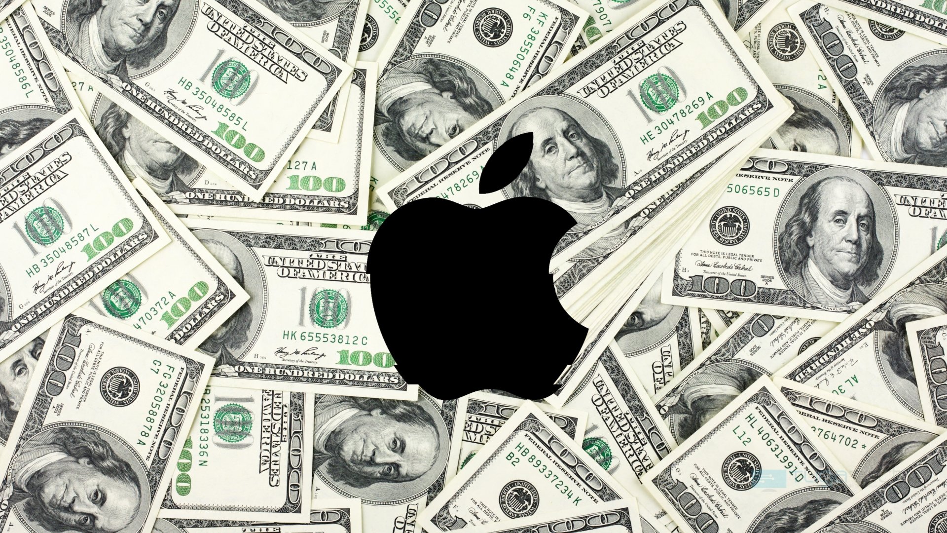 Apple com dinheiro como fundo