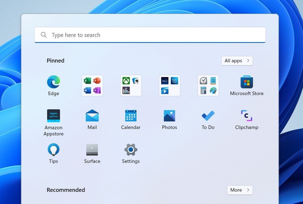 pastas no menu inicial do Windows 11