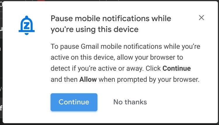 notificação para ativar funcionalidade no gmail