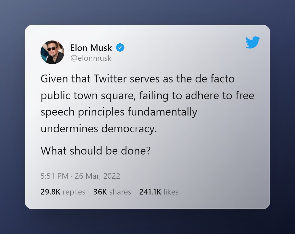 Elon Musk no Twitter sobre liberdade de expressão