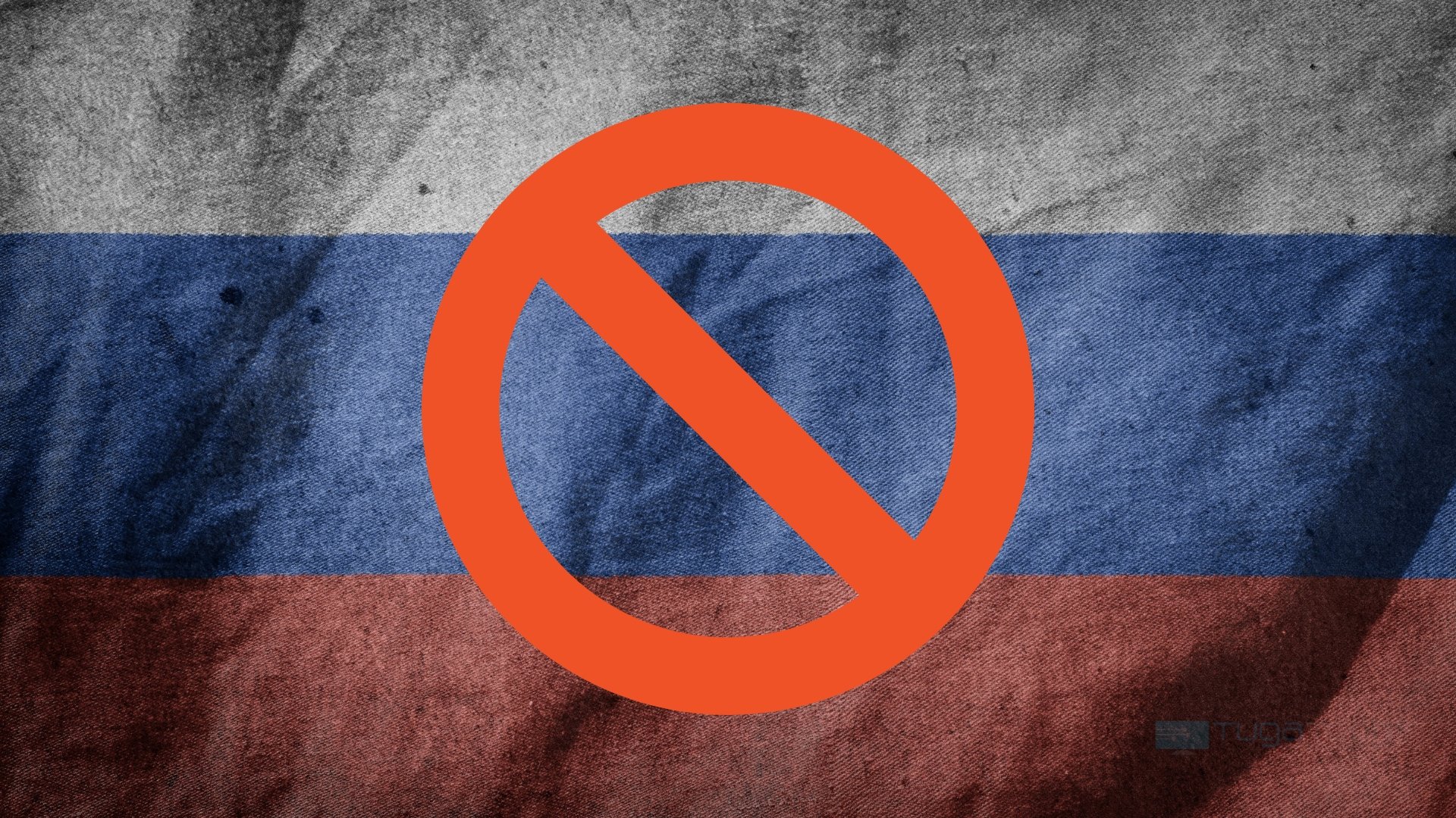Bandeira da russia com símbolo de cancelado em frente