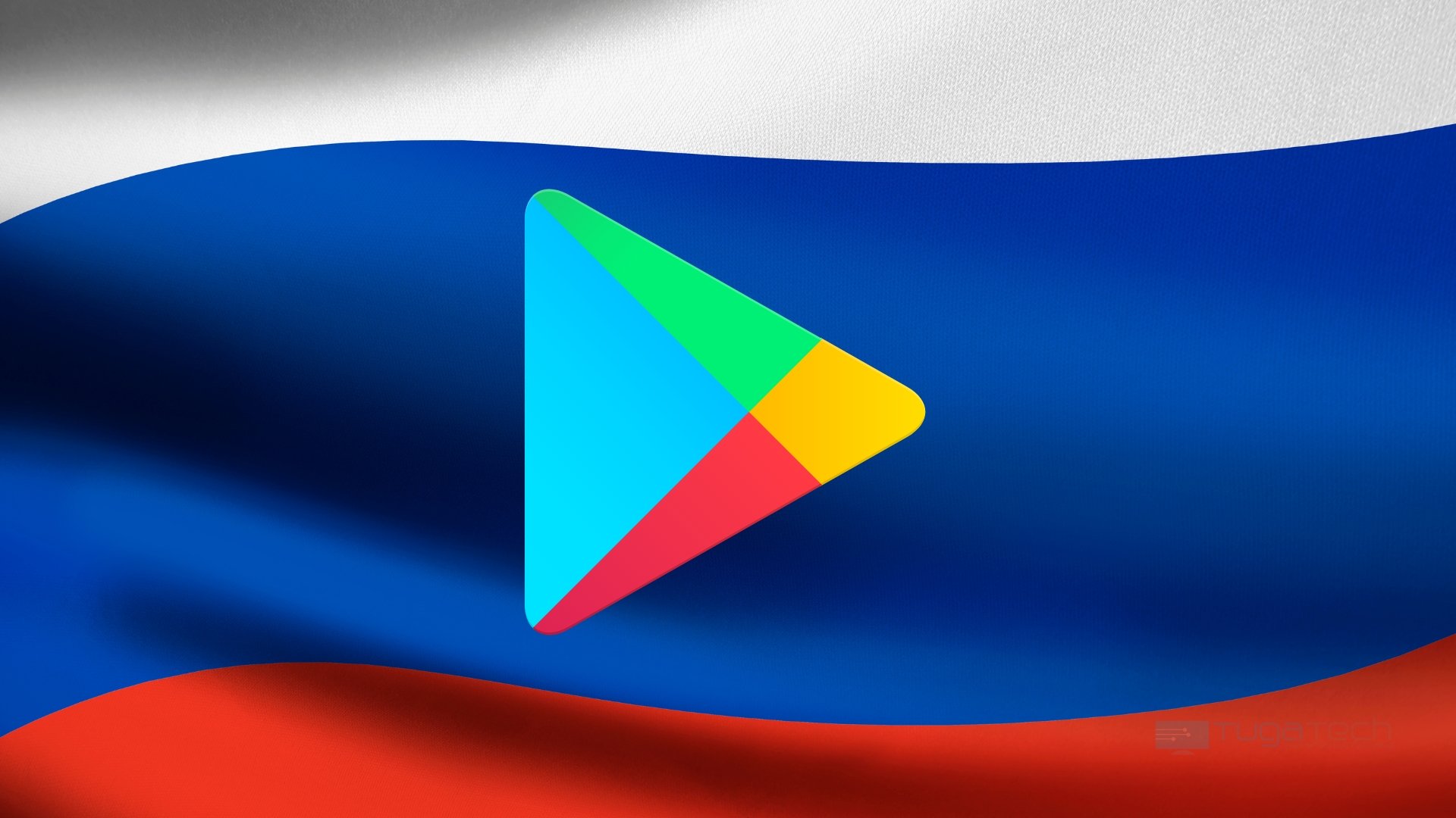Google Play Store sobre a bandeira da Rússia