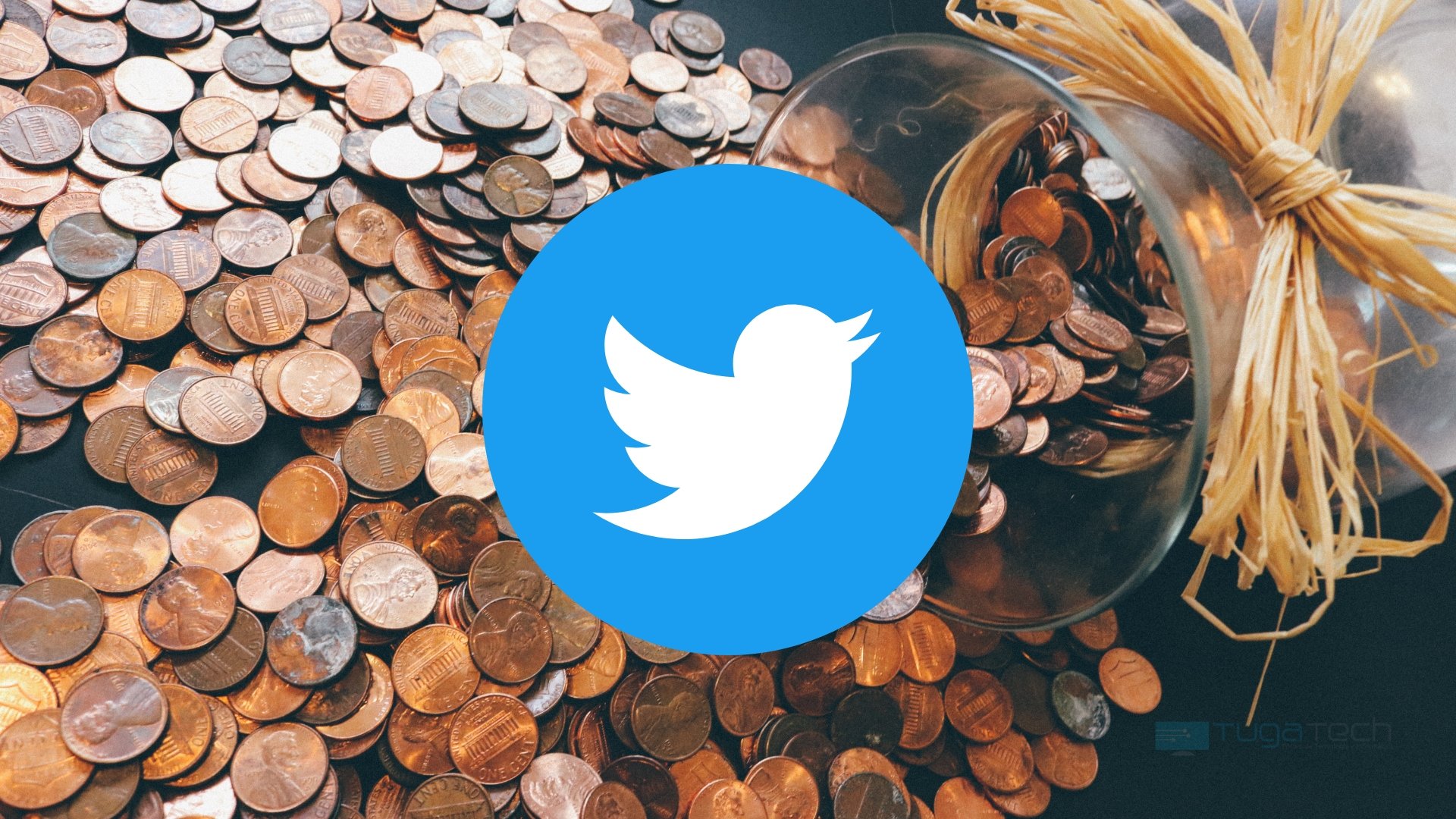 Logo do Twitter com fundo de moedas