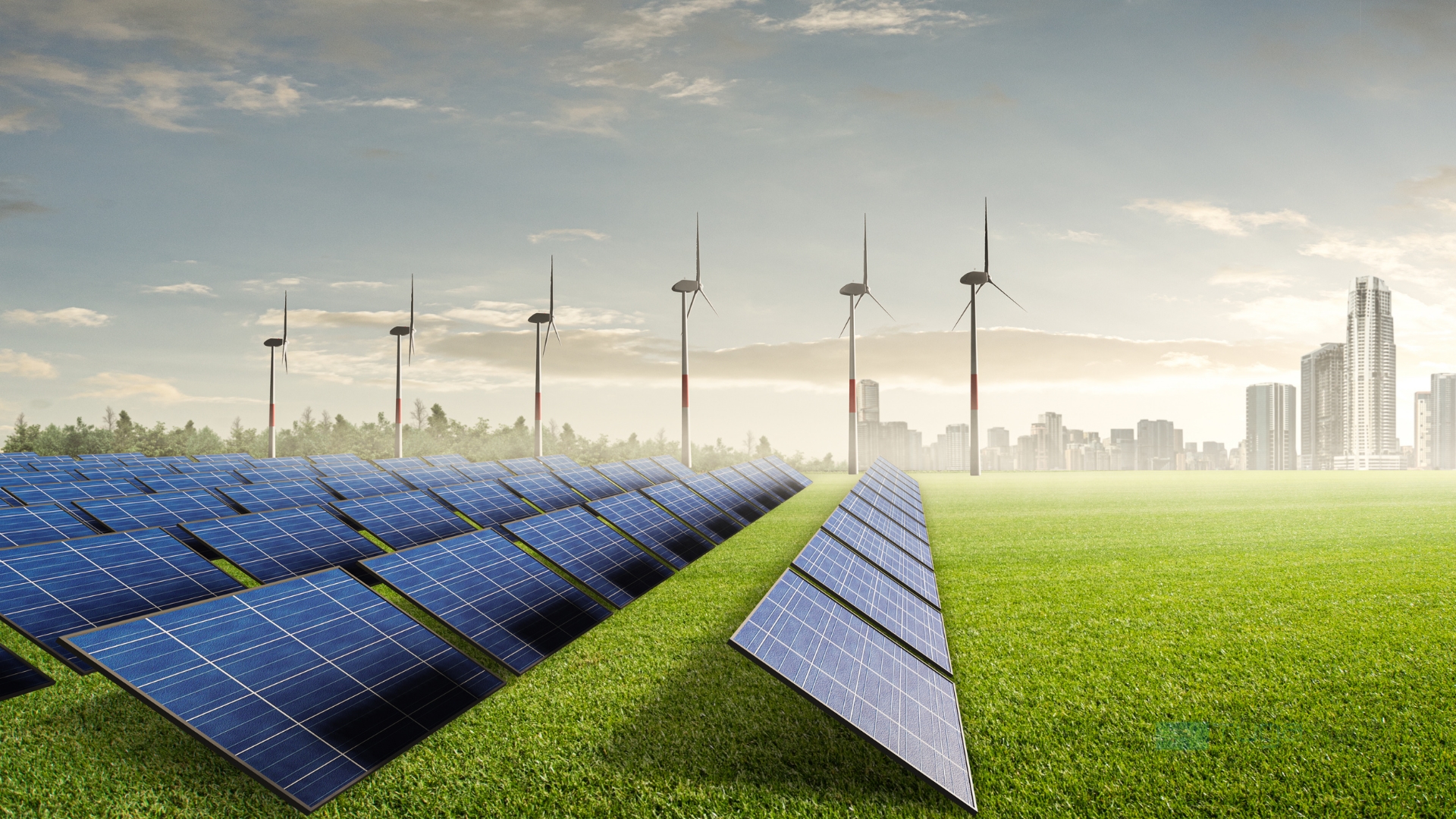 Painéis solares e de energia eólica