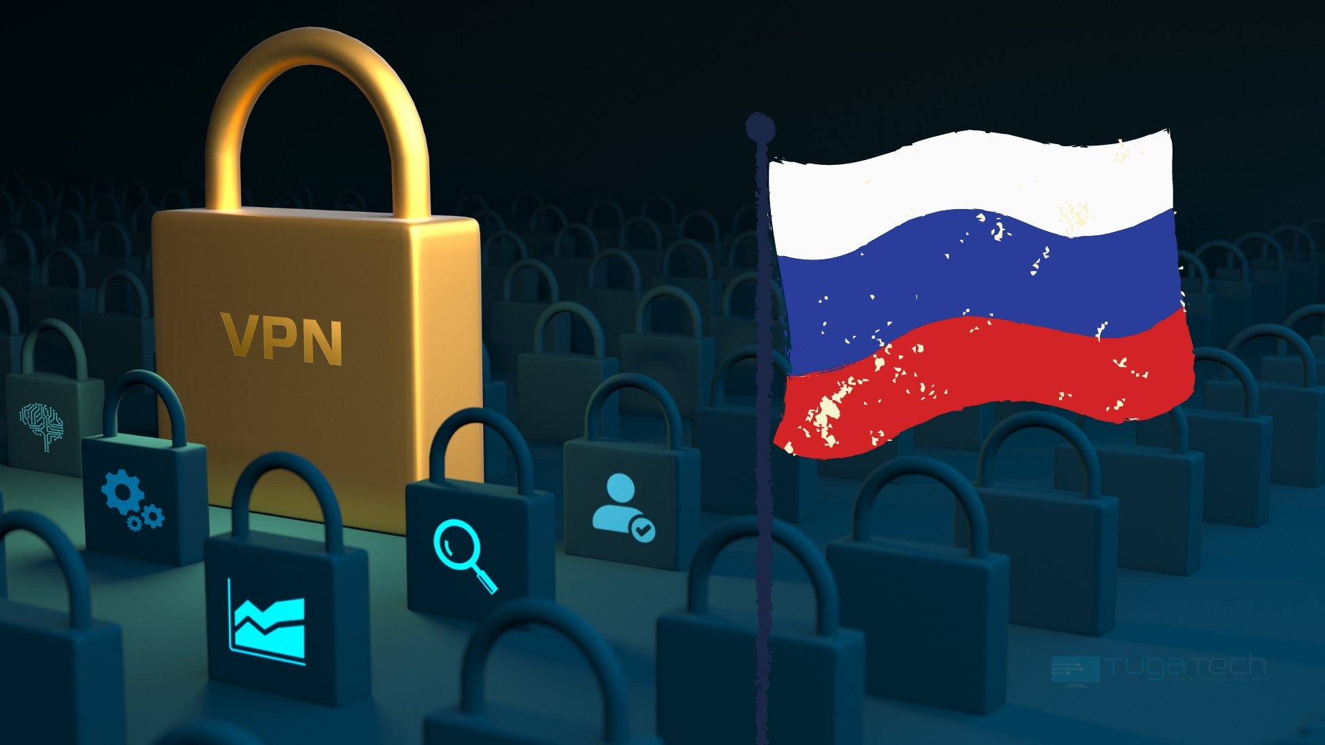 VPN sobre a bandeira da Rússia