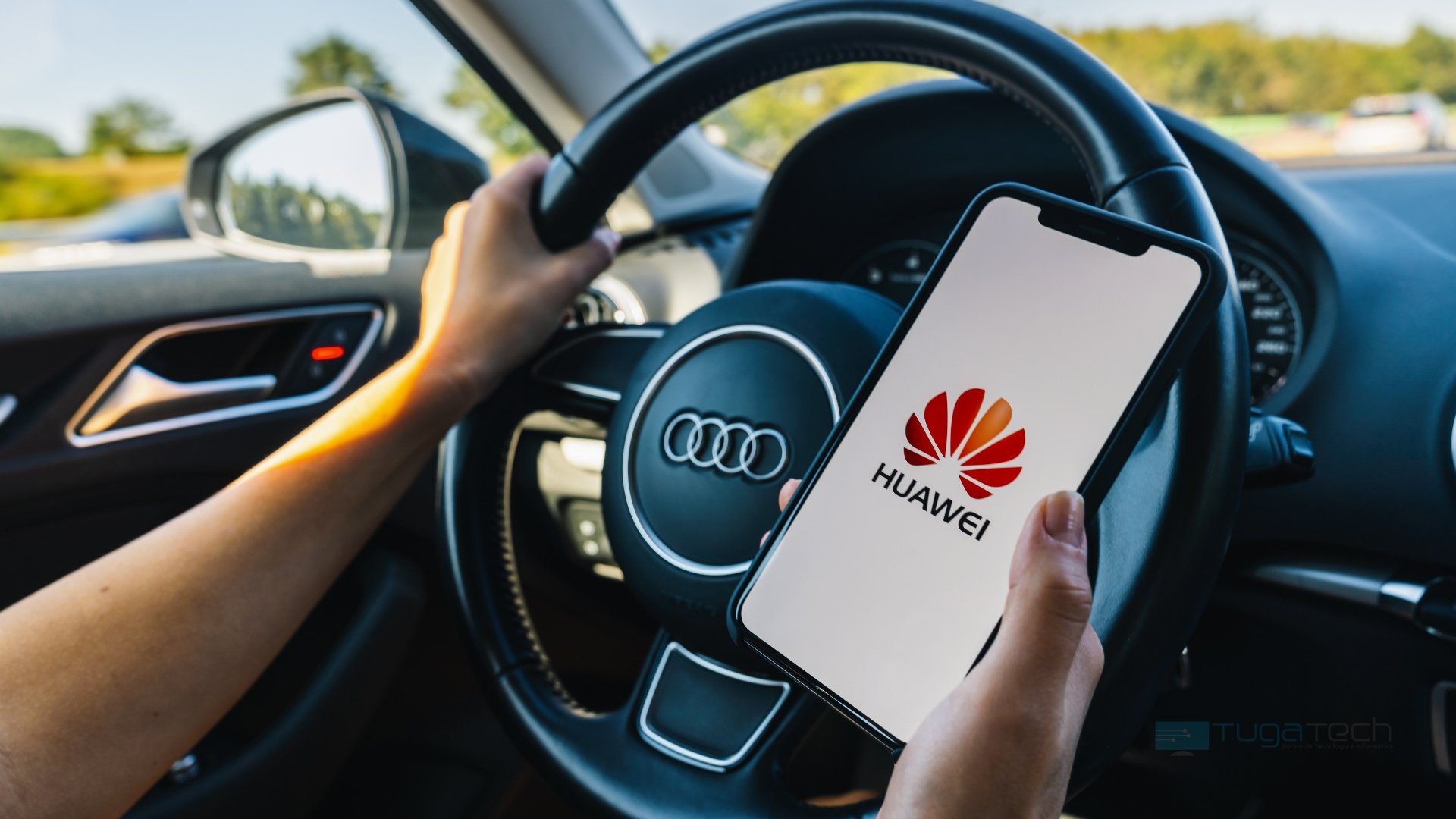 Huawei smartphone sobre condução