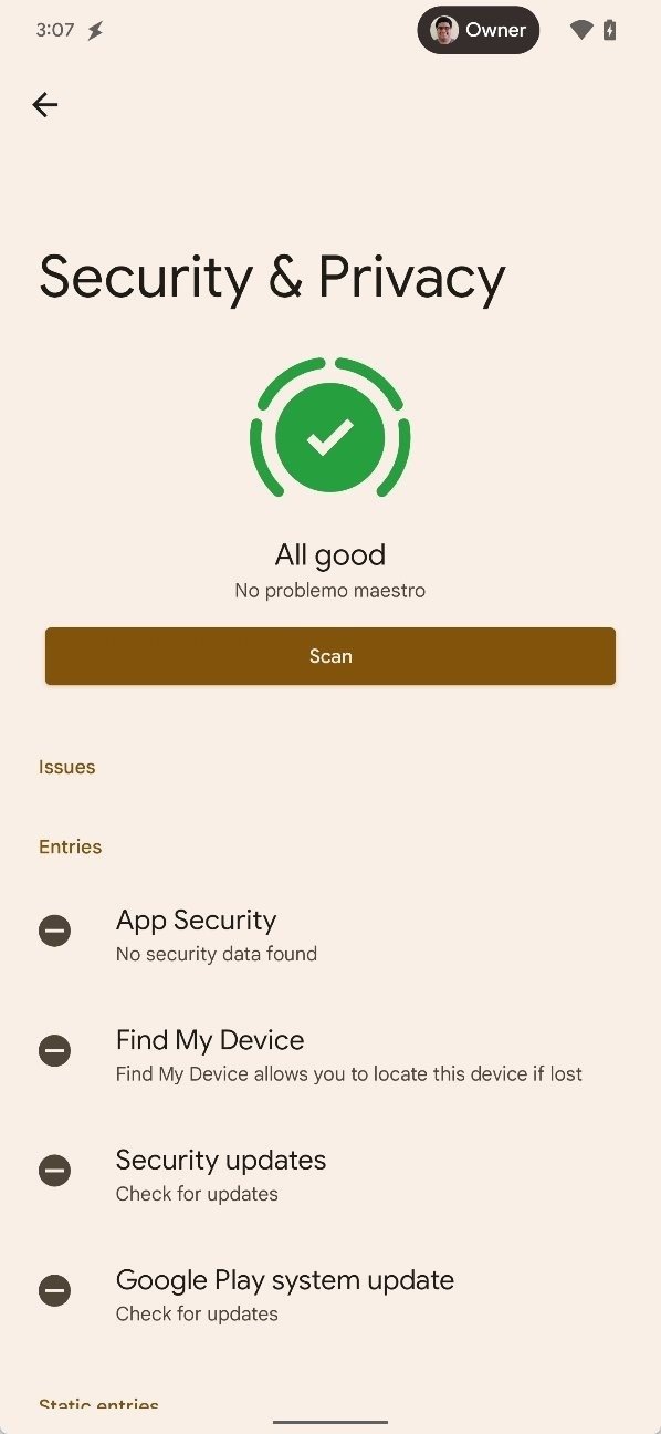 menu de segurança do Android 13