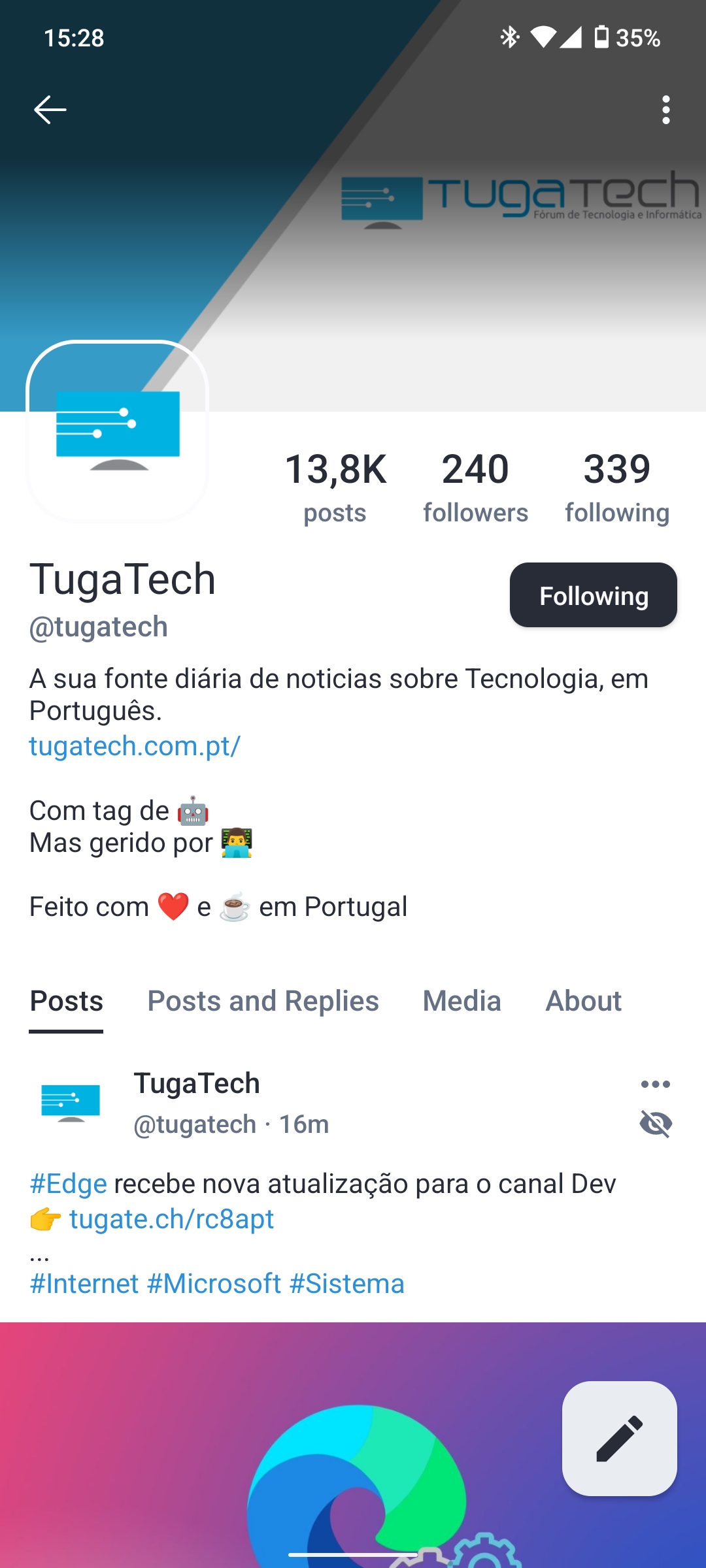 Mastodon para Android com página do TugaTech