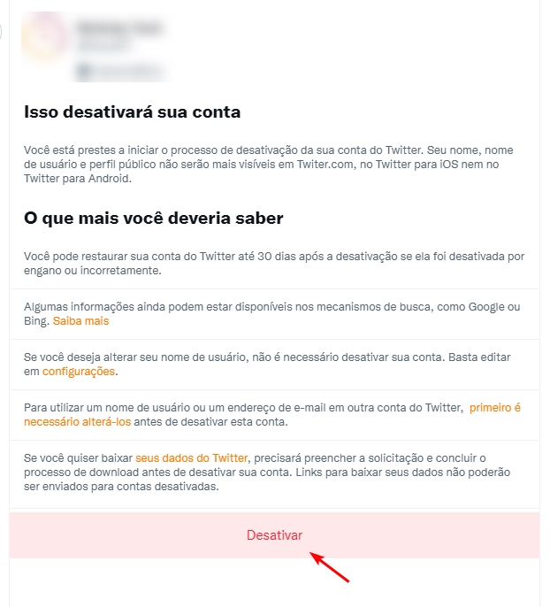 Mensaje de cancelación de suscripción de Twitter