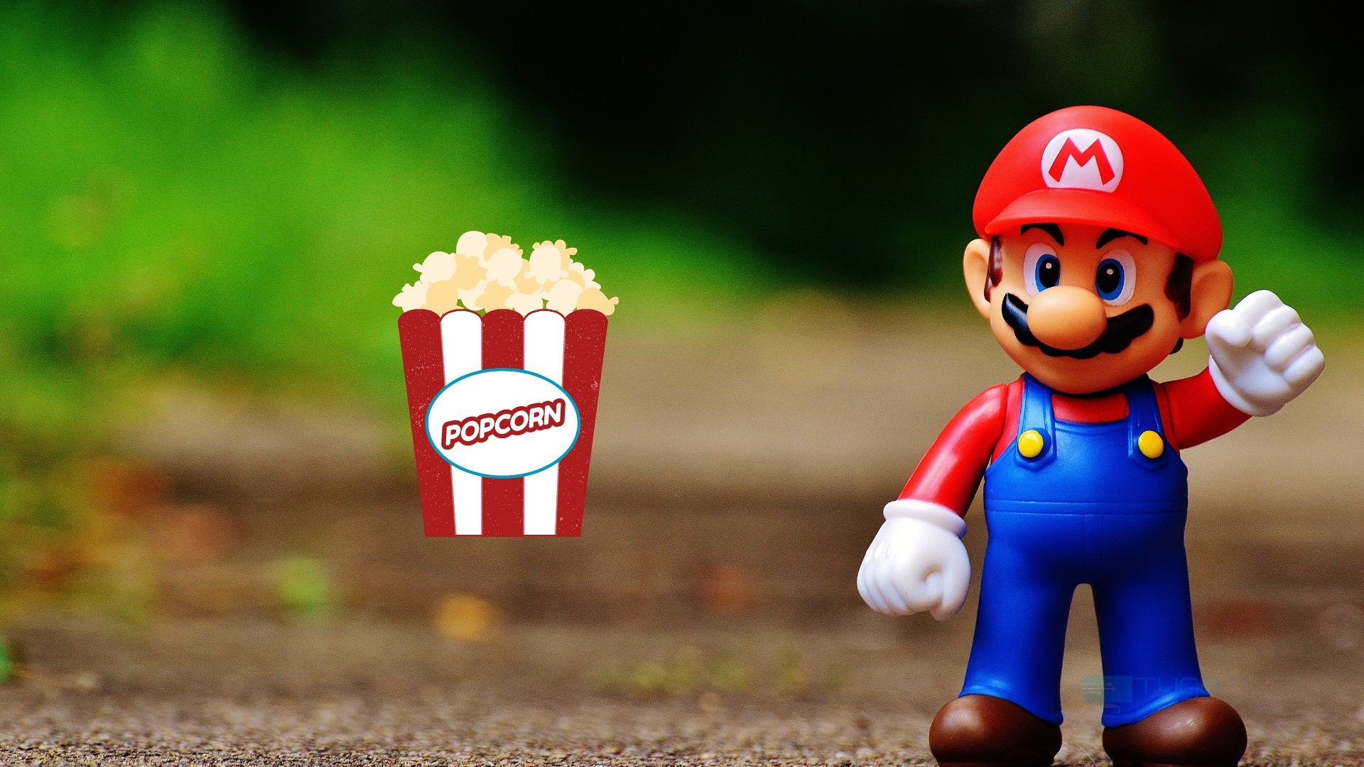 Super Mario no cinema com pipocas