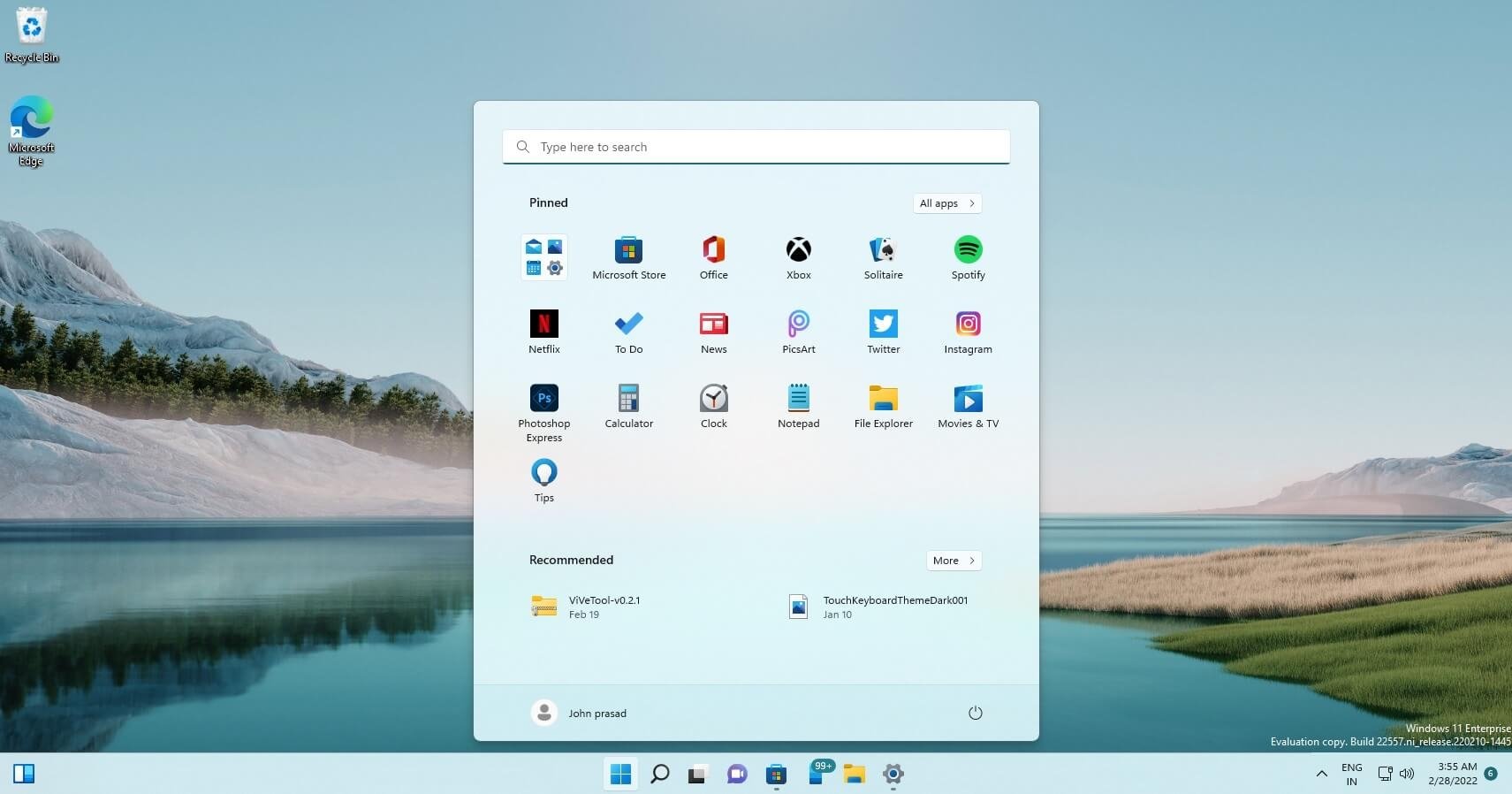 Windows 11 menu inicial