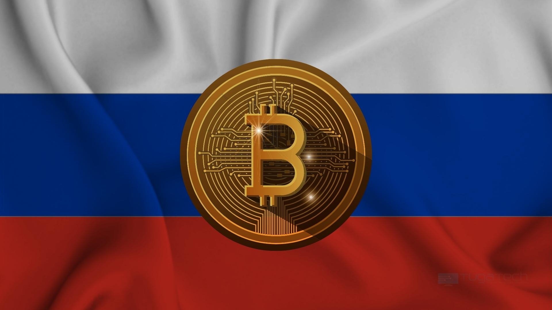 Bandeira da Rússia sobre bitcoin