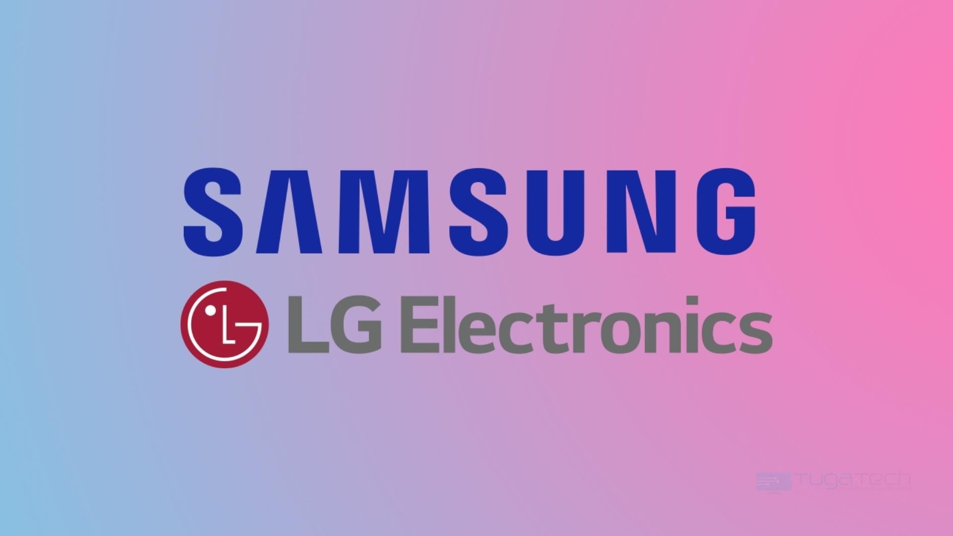 Samsung e LG sobre fundo colorido