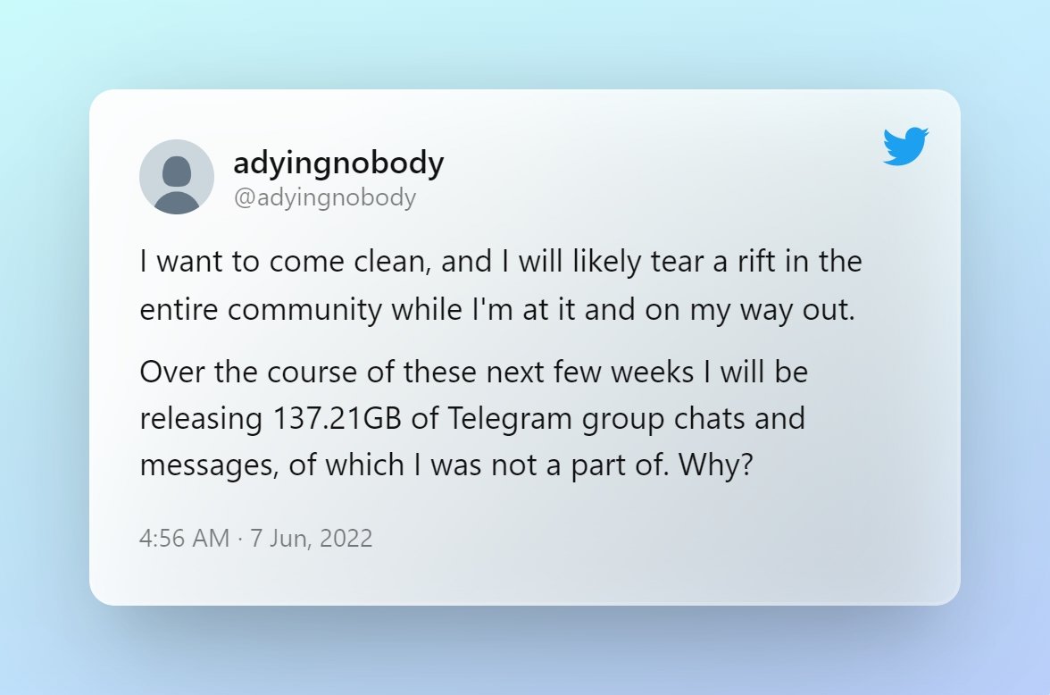 mensagem do utilizador sobre esquemas no telegram