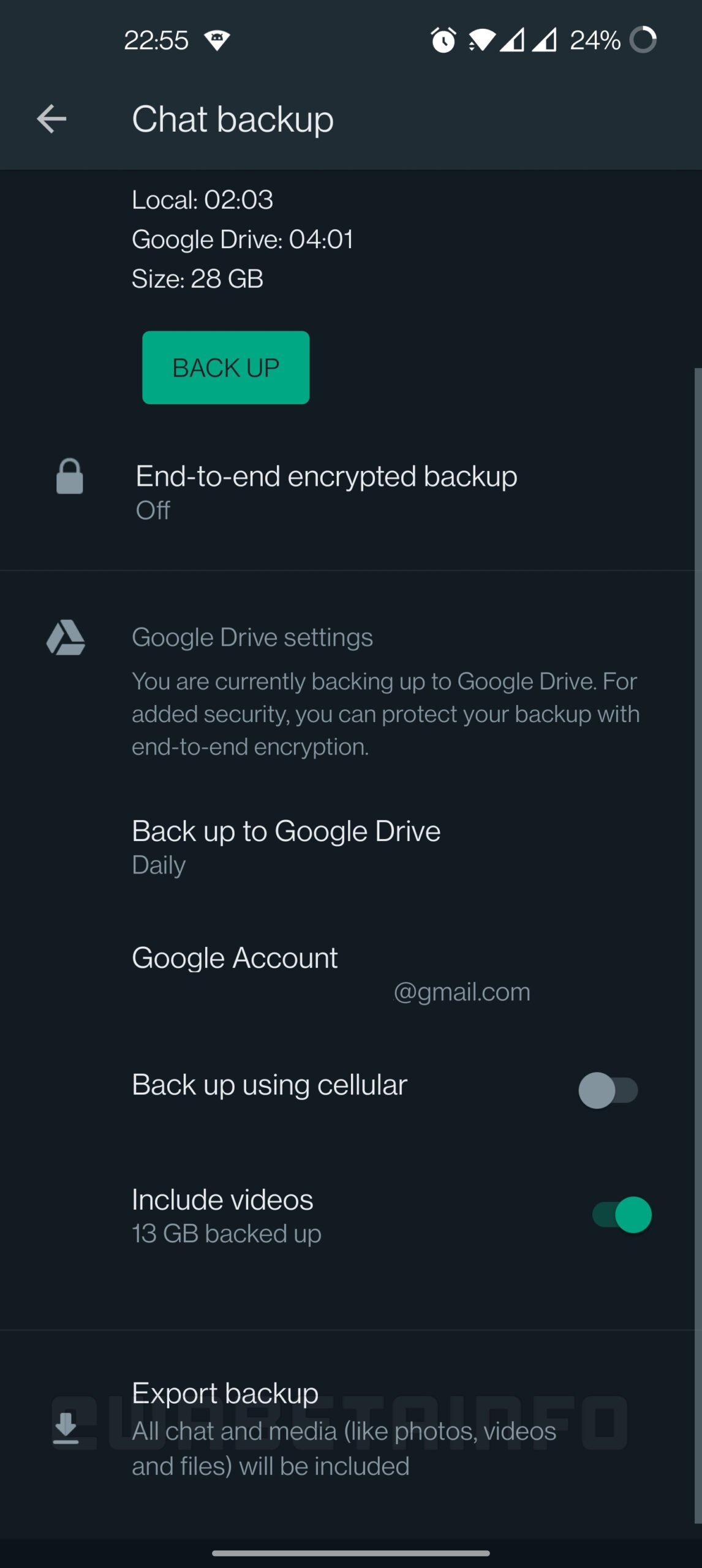 exportar backups do whatsapp no google drive