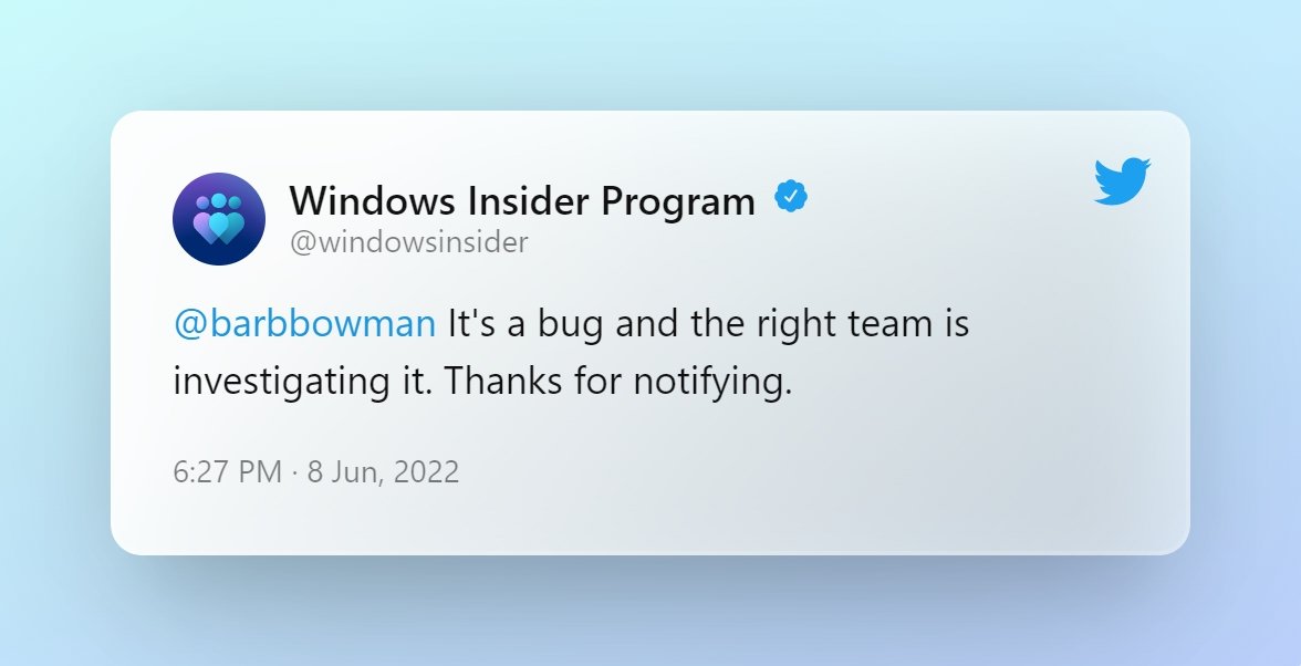 confirmação da Microsoft sobre bug no Windows 11