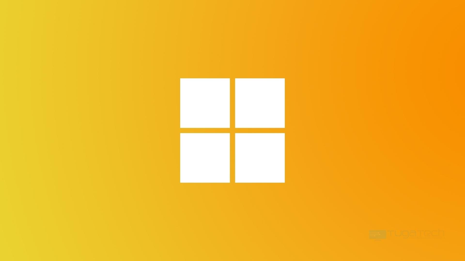 Windows 11 logo sobre fundo amarelo