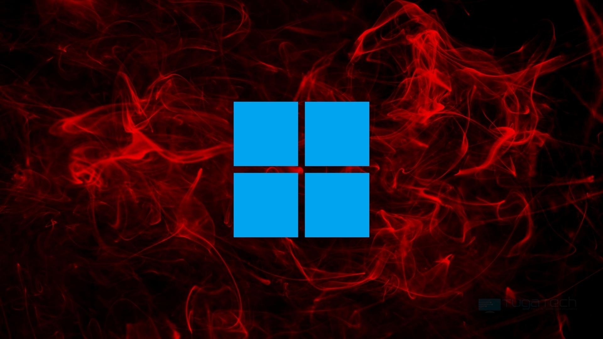 Windows logo sobre fumo vermelho