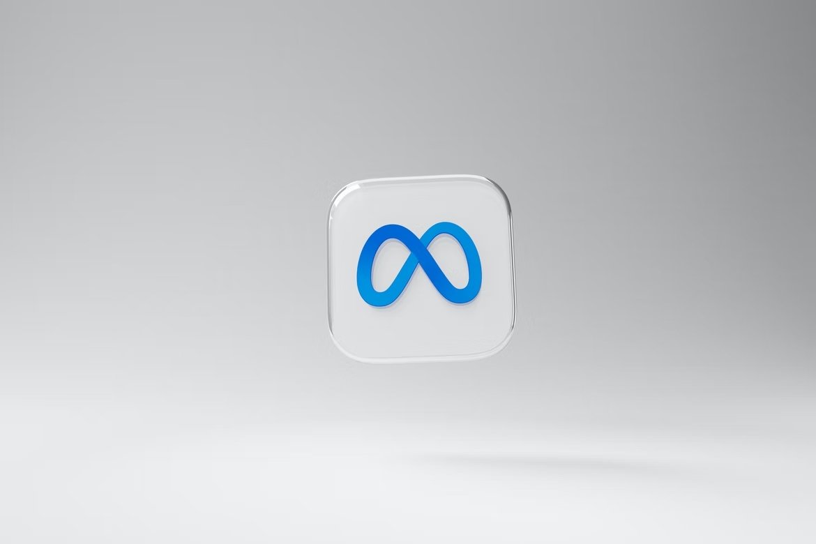 Meta logo sobre ícone 3d