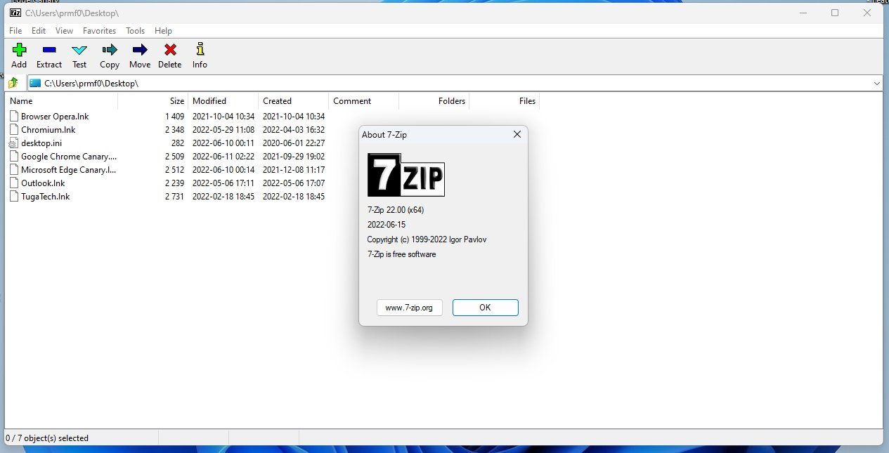 nova versão do 7zip