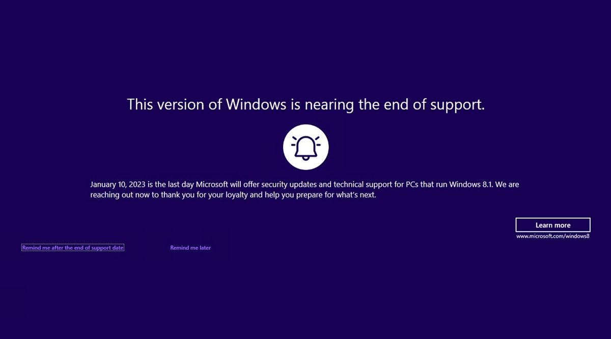 mensagem de alerta da Microsoft