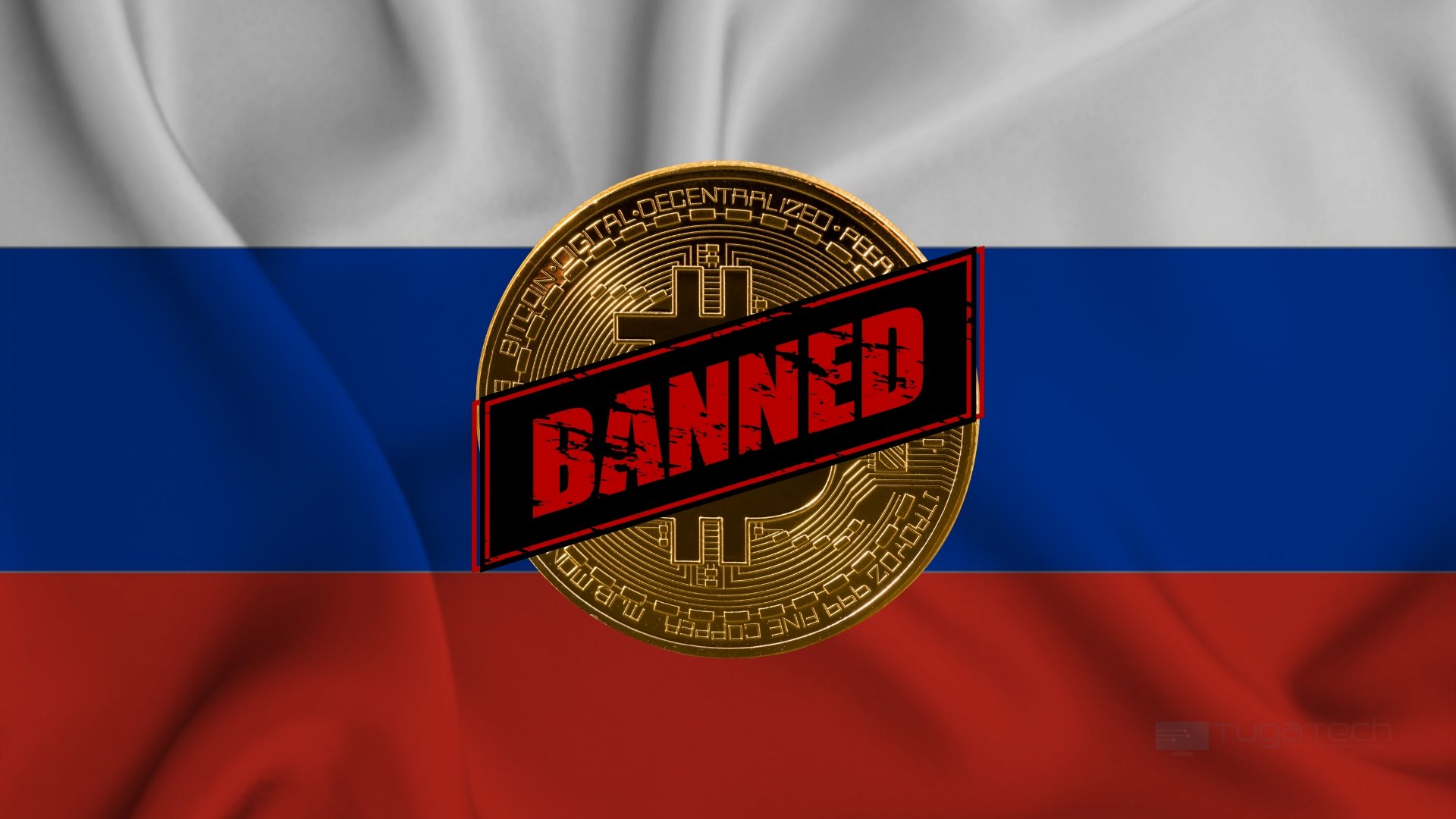 Bandeira da Rússia com criptomoedas