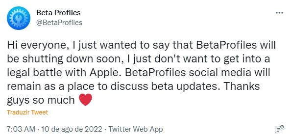 mensagem do site betaprofiles