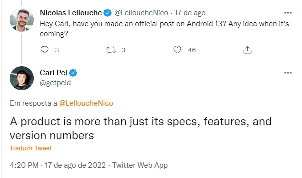 Carl Pei em resposta sobre Android 13