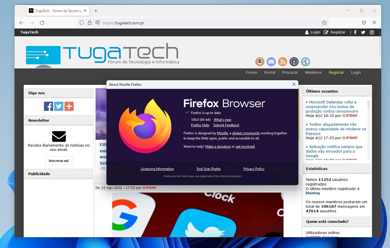 Firefox 104 já se encontra disponível para atualização