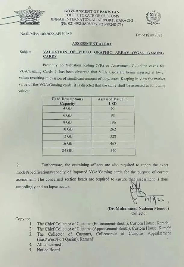 taxas importação paquistão