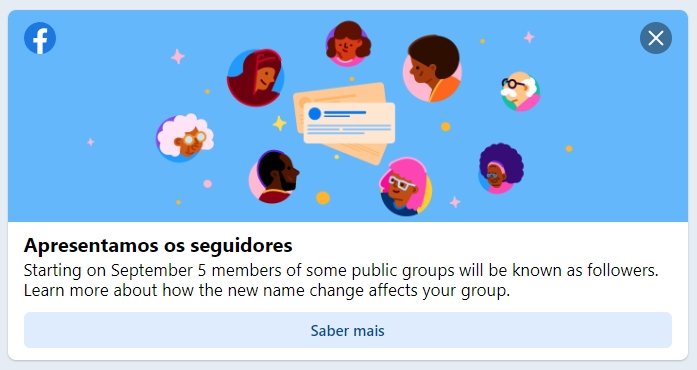 alerta para alteração do nome de membros para seguidores em grupos do facebook